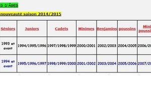 CATEGORIES D’ÂGES 2014/2015 (information du comité de Judo 31)